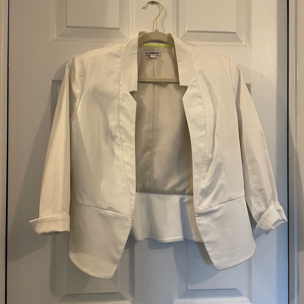 Express White Blazer 3/4 Sleeve Length Ruffle Back; worn once